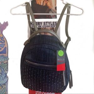 NEW dark denim blue mini backpack w/ rhinestones